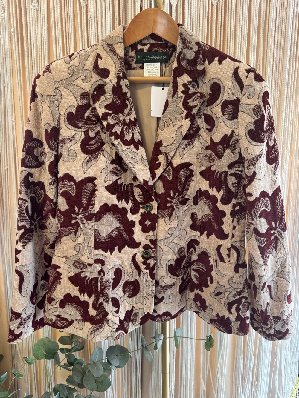 VTG Harve Benard Tapestry Floral Blazer Burgundy NWT Deadstock $176 Size 14